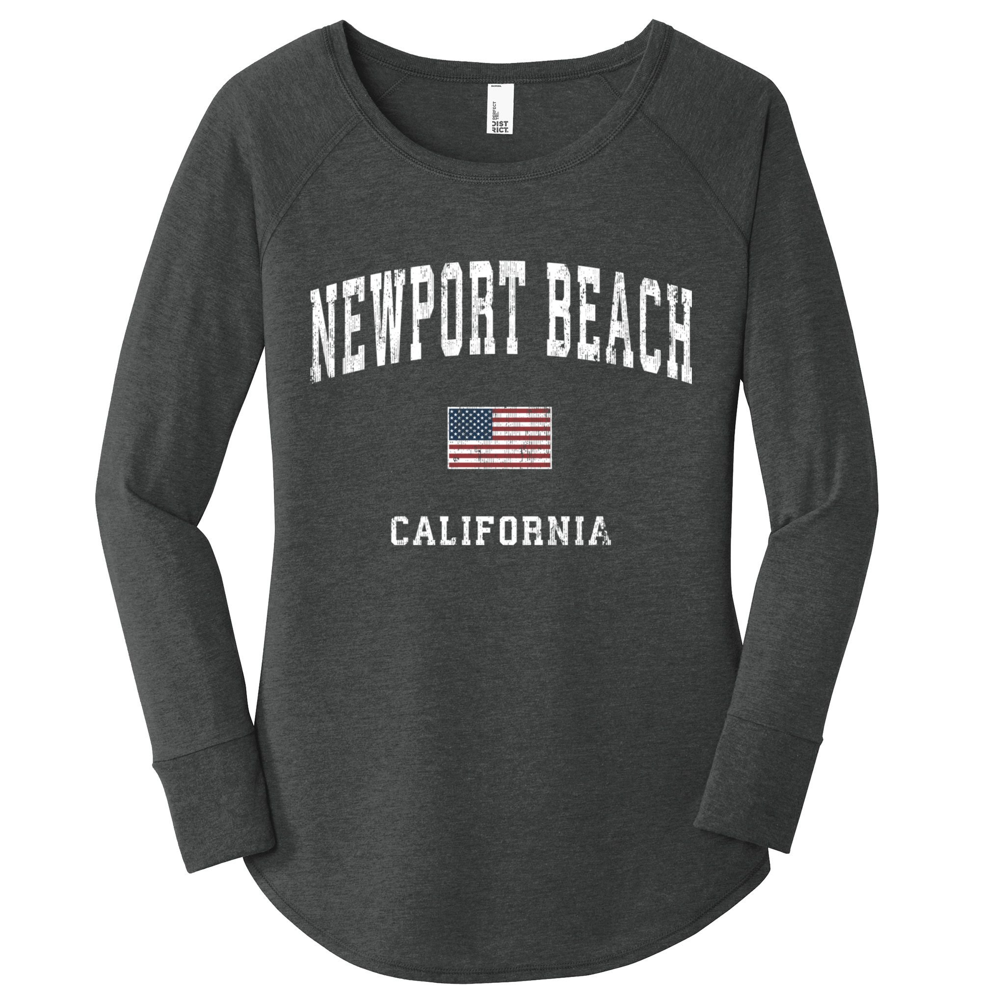 Newport Beach California Ca Vintage American Flag Sports Women's Perfect Tri Tunic Long Sleeve Shirt