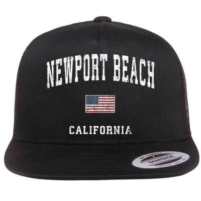 Newport Beach California Ca Vintage American Flag Sports Flatbill Hat