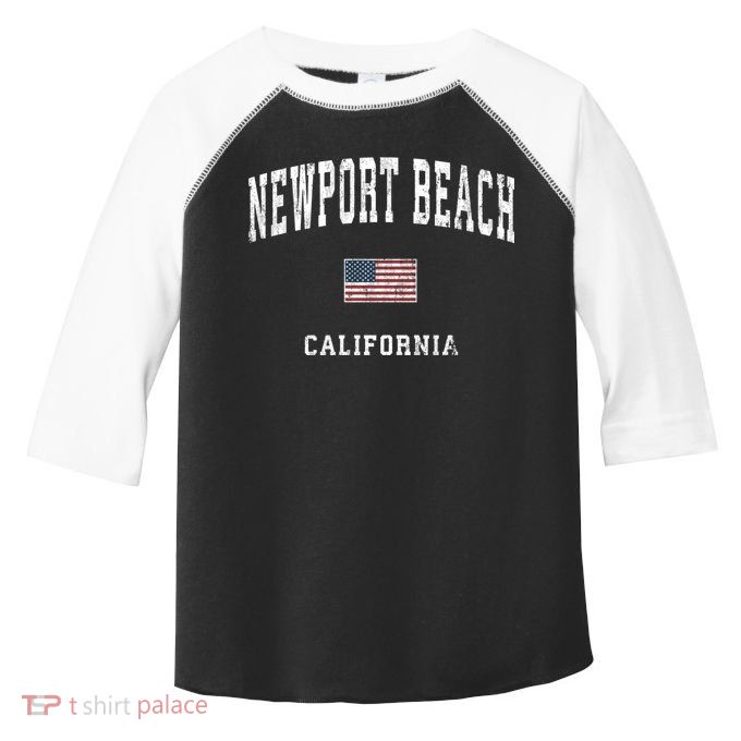 Newport Beach California Ca Vintage American Flag Sports Toddler Fine Jersey T-Shirt