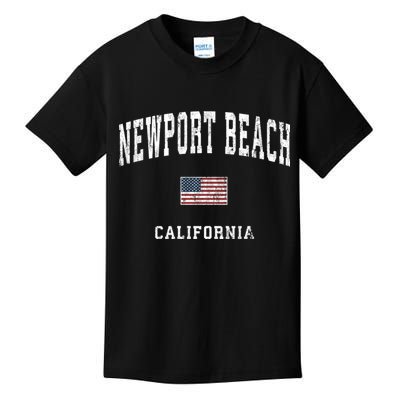 Newport Beach California Ca Vintage American Flag Sports Kids T-Shirt