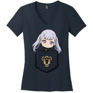 Noelle Black Clover Relaxed Fit Women's V-Neck T-Shirt