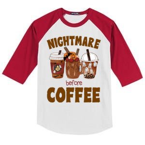 Nightmare Before Coffee Funny Halloween Kids Colorblock Raglan Jersey