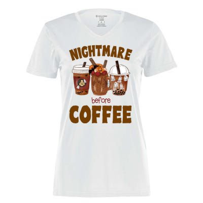 Nightmare Before Coffee Funny Halloween Women's Momentum V-Neck T-Shirt