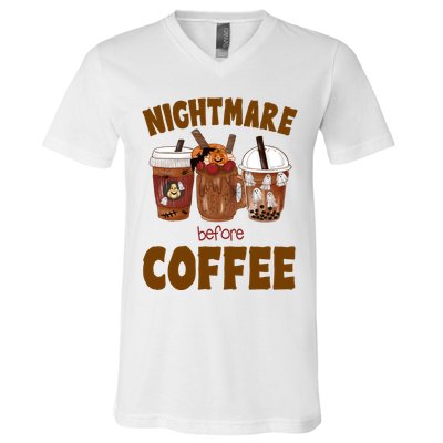 Nightmare Before Coffee Funny Halloween V-Neck T-Shirt