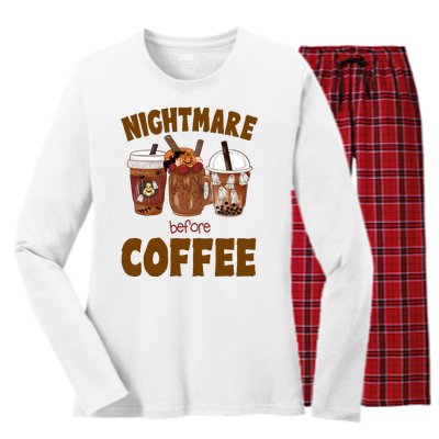 Nightmare Before Coffee Funny Halloween Women's Long Sleeve Flannel Pajama Set 