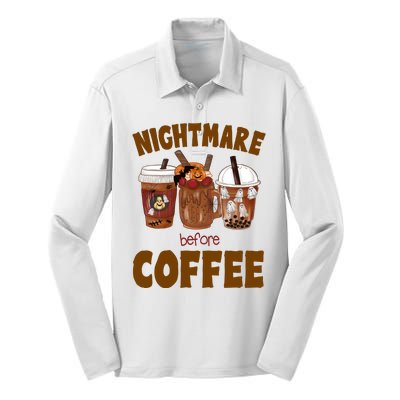 Nightmare Before Coffee Funny Halloween Silk Touch Performance Long Sleeve Polo