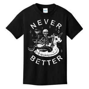 Never Better Chilling Skeleton Unicorn Swimming Float Kids T-Shirt