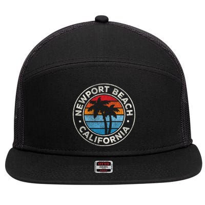 Newport Beach California Ca Vintage Graphic Retro 70s Cute Gift 7 Panel Mesh Trucker Snapback Hat