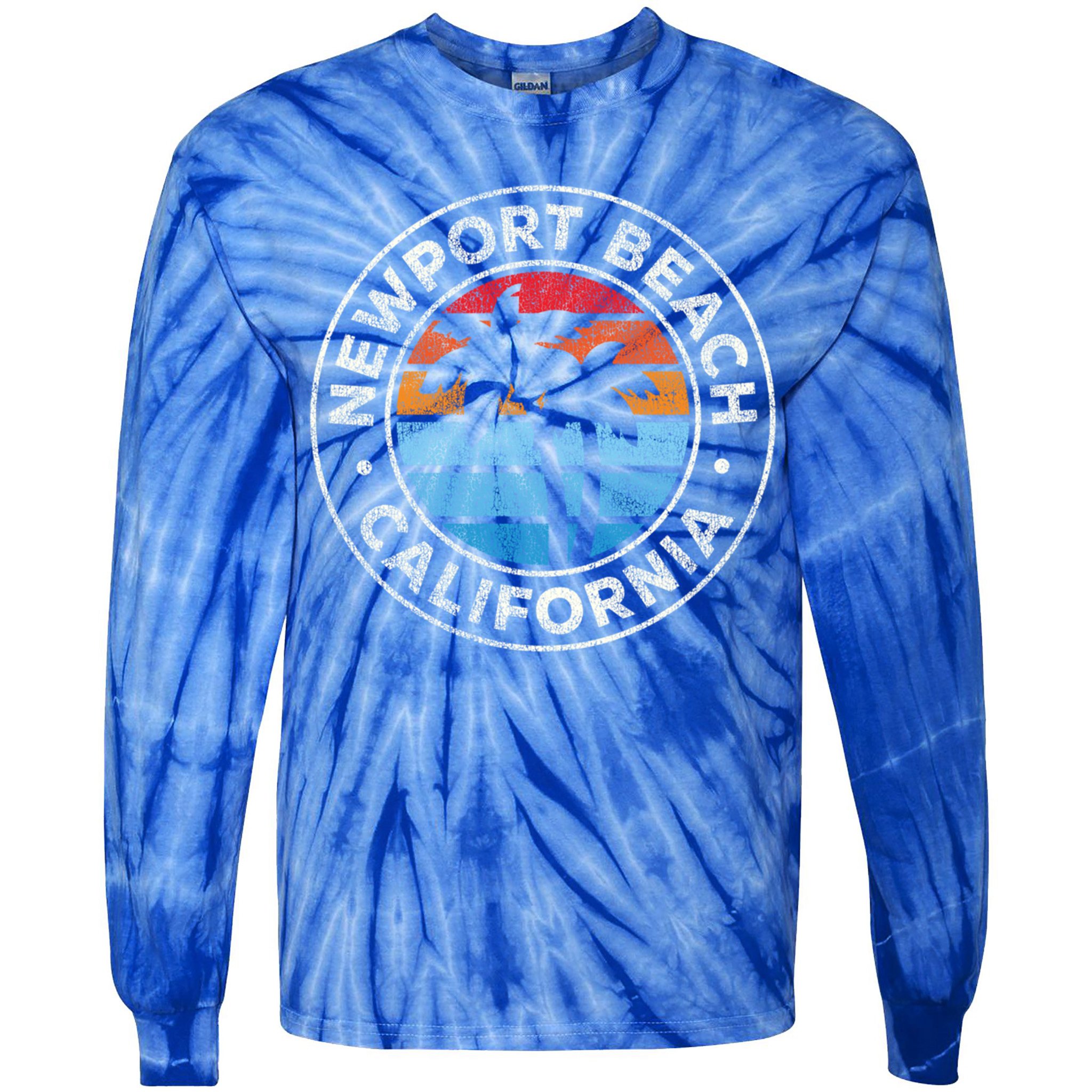 Newport Beach California Ca Vintage Graphic Retro 70s Cute Gift Tie-Dye Long Sleeve Shirt