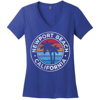Newport Beach California Ca Vintage Graphic Retro 70s Cute Gift Women's V-Neck T-Shirt