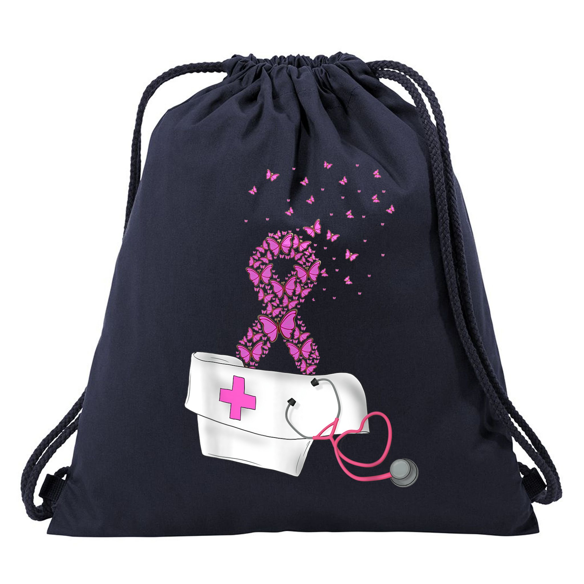 Nurse Breast Cancer Awareness Pink Ribbon Stethoscope Gifts Drawstring Bag