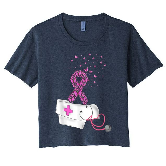 Nurse Breast Cancer Awareness Pink Ribbon Stethoscope Gifts Crop Top