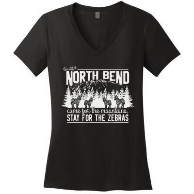 North Bend Come For The Mountains Stay For The Zebras Women's V-Neck T-Shirt