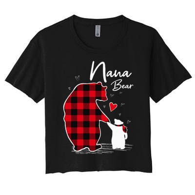 Nana Bear Christmas Pajama Woman Red Plaid Women's Crop Top Tee