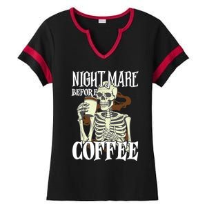 Nightmare Before Coffee Halloween Skeleton Mug Coffee Lover Ladies Halftime Notch Neck Tee