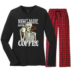 Nightmare Before Coffee Halloween Skeleton Mug Coffee Lover Women's Long Sleeve Flannel Pajama Set 