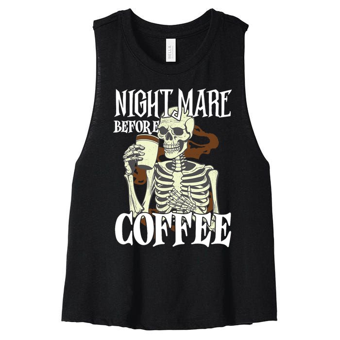 Nightmare Before Coffee Halloween Skeleton Mug Coffee Lover Women's Racerback Cropped Tank