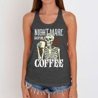 Nightmare Before Coffee Halloween Skeleton Mug Coffee Lover Women's Knotted Racerback Tank