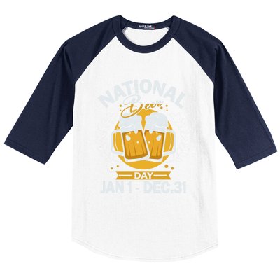 National Beer Day Jan 01 To Dec 31 Funny Gift Baseball Sleeve Shirt