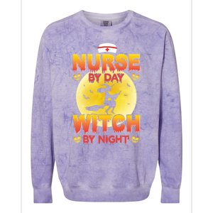 Nurse By Day Witch By Night Halloween For Nurses Rn Lpn Prn Gift Colorblast Crewneck Sweatshirt