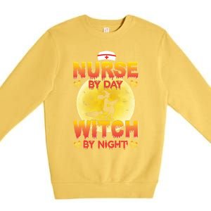 Nurse By Day Witch By Night Halloween For Nurses Rn Lpn Prn Gift Premium Crewneck Sweatshirt