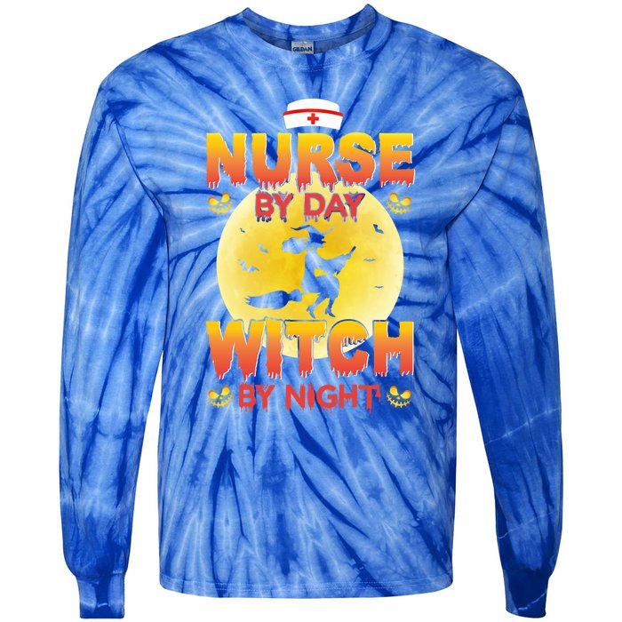 Nurse By Day Witch By Night Halloween For Nurses Rn Lpn Prn Gift Tie-Dye Long Sleeve Shirt