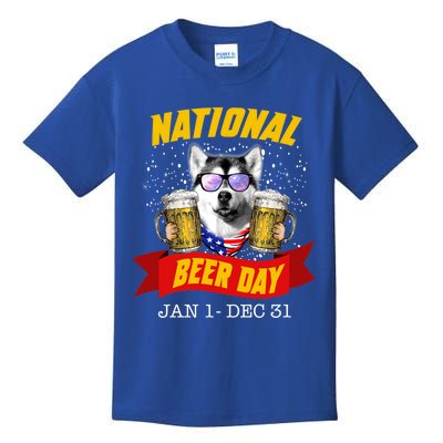 National Beer Day Siberian Husky Funny For Husky Lovers Cool Gift Kids T-Shirt