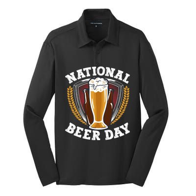 National Beer Day Funny Gift Silk Touch Performance Long Sleeve Polo