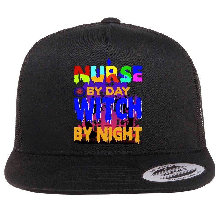 Nurse By Day Witch By Night Flat Bill Trucker Hat