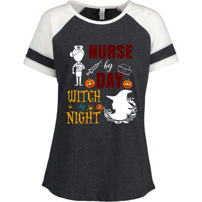 Nurse By Day Witch By Night Funny Halloween Nurse Funny Gift Enza Ladies Jersey Colorblock Tee