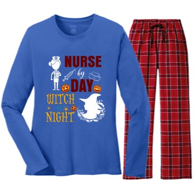 Nurse By Day Witch By Night Funny Halloween Nurse Funny Gift Women's Long Sleeve Flannel Pajama Set 