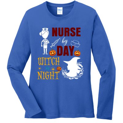 Nurse By Day Witch By Night Funny Halloween Nurse Funny Gift Ladies Long Sleeve Shirt