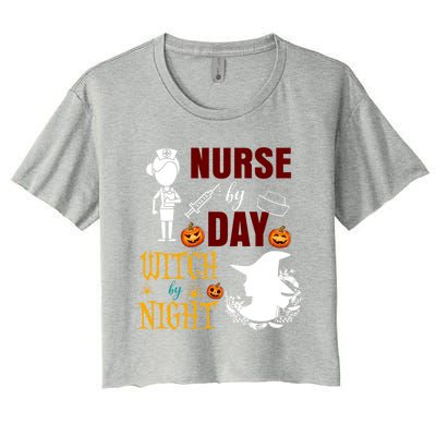 Nurse By Day Witch By Night Funny Halloween Nurse Funny Gift Women's Crop Top Tee