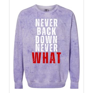 Never Back Down Never What Cute Gift Colorblast Crewneck Sweatshirt