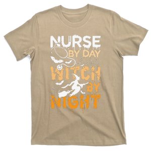 Nurse By Day Witch By Night Funny Halloween T-Shirt