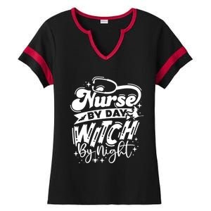 Nurse By Day Witch By Night Halloween Funny Gift Ladies Halftime Notch Neck Tee