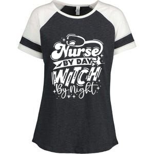 Nurse By Day Witch By Night Halloween Funny Gift Enza Ladies Jersey Colorblock Tee