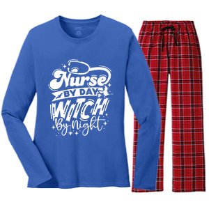 Nurse By Day Witch By Night Halloween Funny Gift Women's Long Sleeve Flannel Pajama Set 