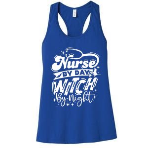 Nurse By Day Witch By Night Halloween Funny Gift Women's Racerback Tank