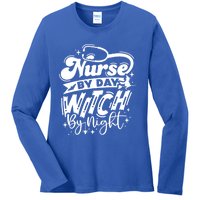 Nurse By Day Witch By Night Halloween Funny Gift Ladies Long Sleeve Shirt