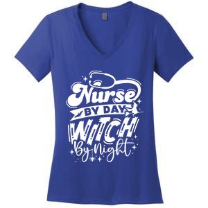 Nurse By Day Witch By Night Halloween Funny Gift Women's V-Neck T-Shirt