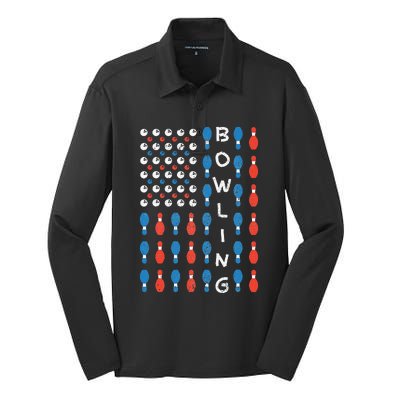 National Bowling Day American Flag Bowling Bowler Team Silk Touch Performance Long Sleeve Polo