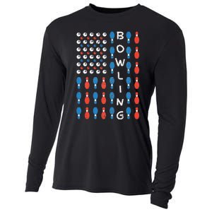 National Bowling Day American Flag Bowling Bowler Team Cooling Performance Long Sleeve Crew