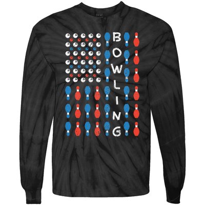 National Bowling Day American Flag Bowling Bowler Team Tie-Dye Long Sleeve Shirt