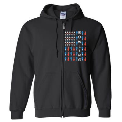 National Bowling Day American Flag Bowling Bowler Team Full Zip Hoodie