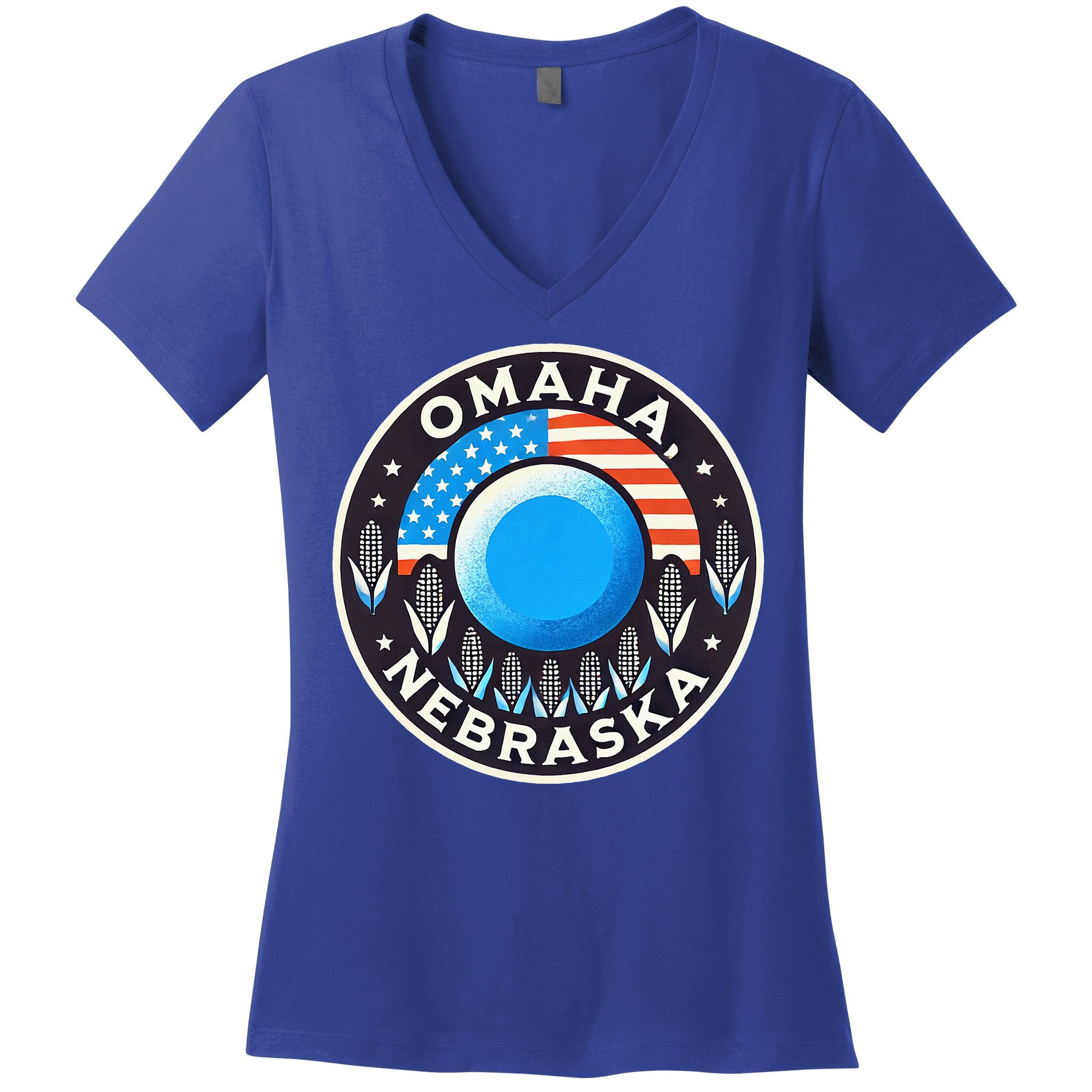 Nebraska Blue Dot Democratic 2nd District Omaha Kamala 2024 Women's V-Neck T-Shirt