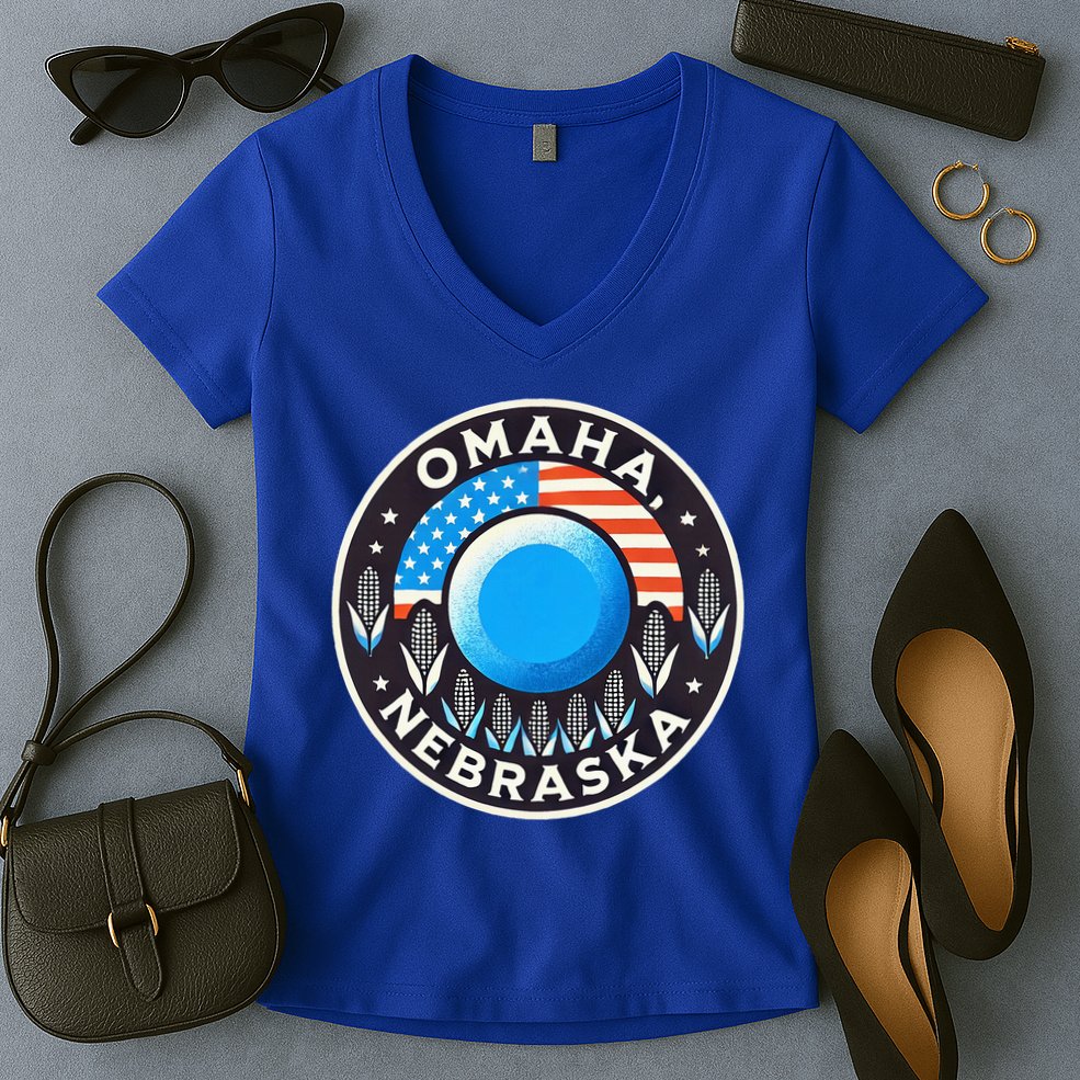 Nebraska Blue Dot Democratic 2nd District Omaha Kamala 2024 Women's V-Neck T-Shirt