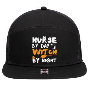 Nurse By Day Witch By Night Funny Halloween Nurses 7 Panel Mesh Trucker Snapback Hat