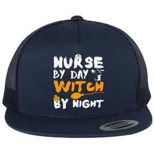 Nurse By Day Witch By Night Funny Halloween Nurses Flat Bill Trucker Hat