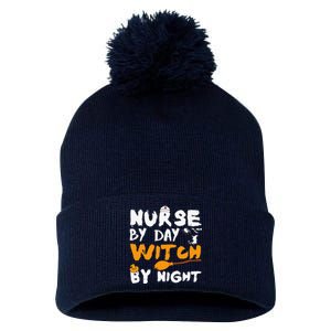 Nurse By Day Witch By Night Funny Halloween Nurses Pom Pom 12in Knit Beanie